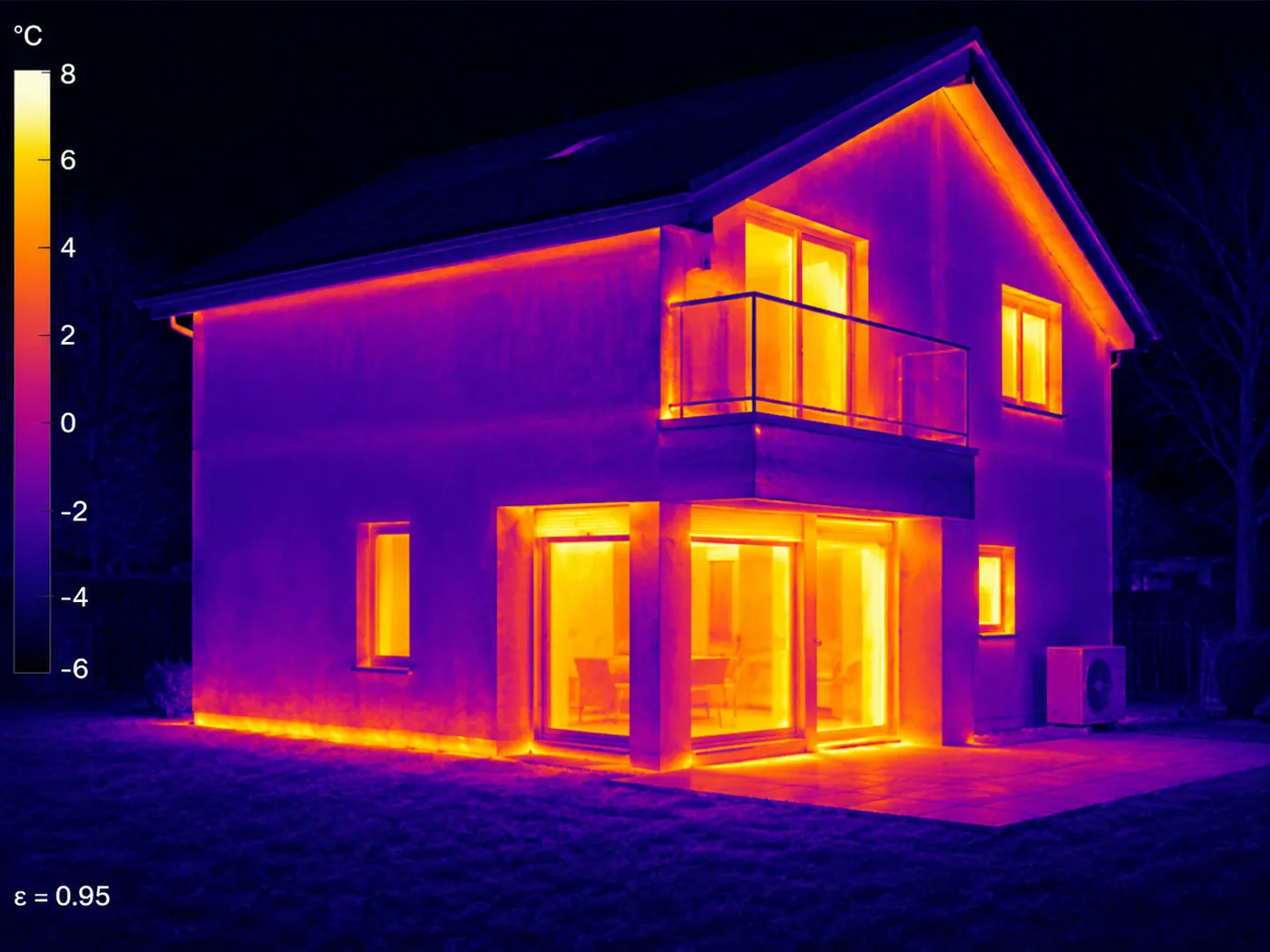 Termografía de la fachada de una vivienda mostrando las pérdidas de calor