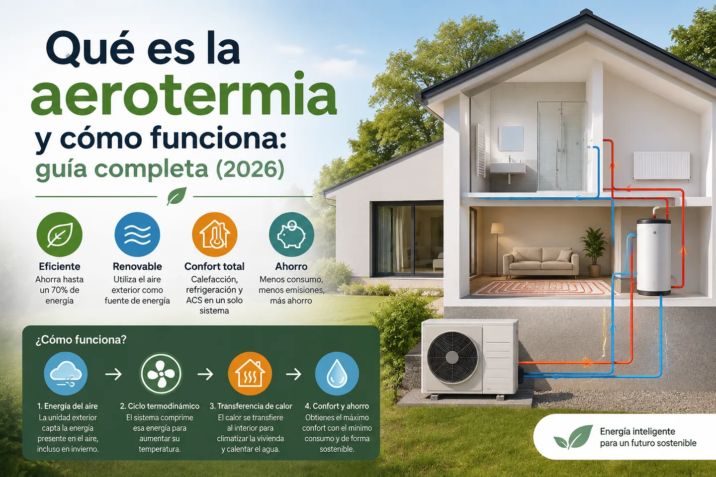 Unidad exterior de un sistema de aerotermia instalada en una vivienda