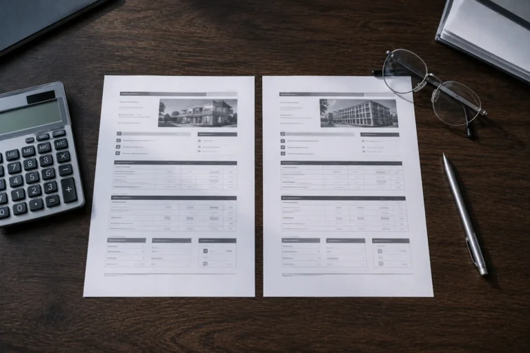 Dos ofertas de financiación impresas comparadas sobre una mesa