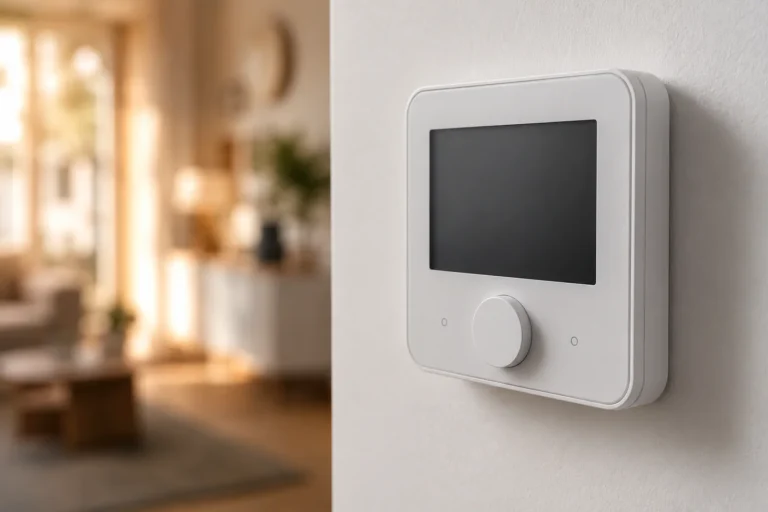 Termostato de pared minimalista en un interior doméstico
