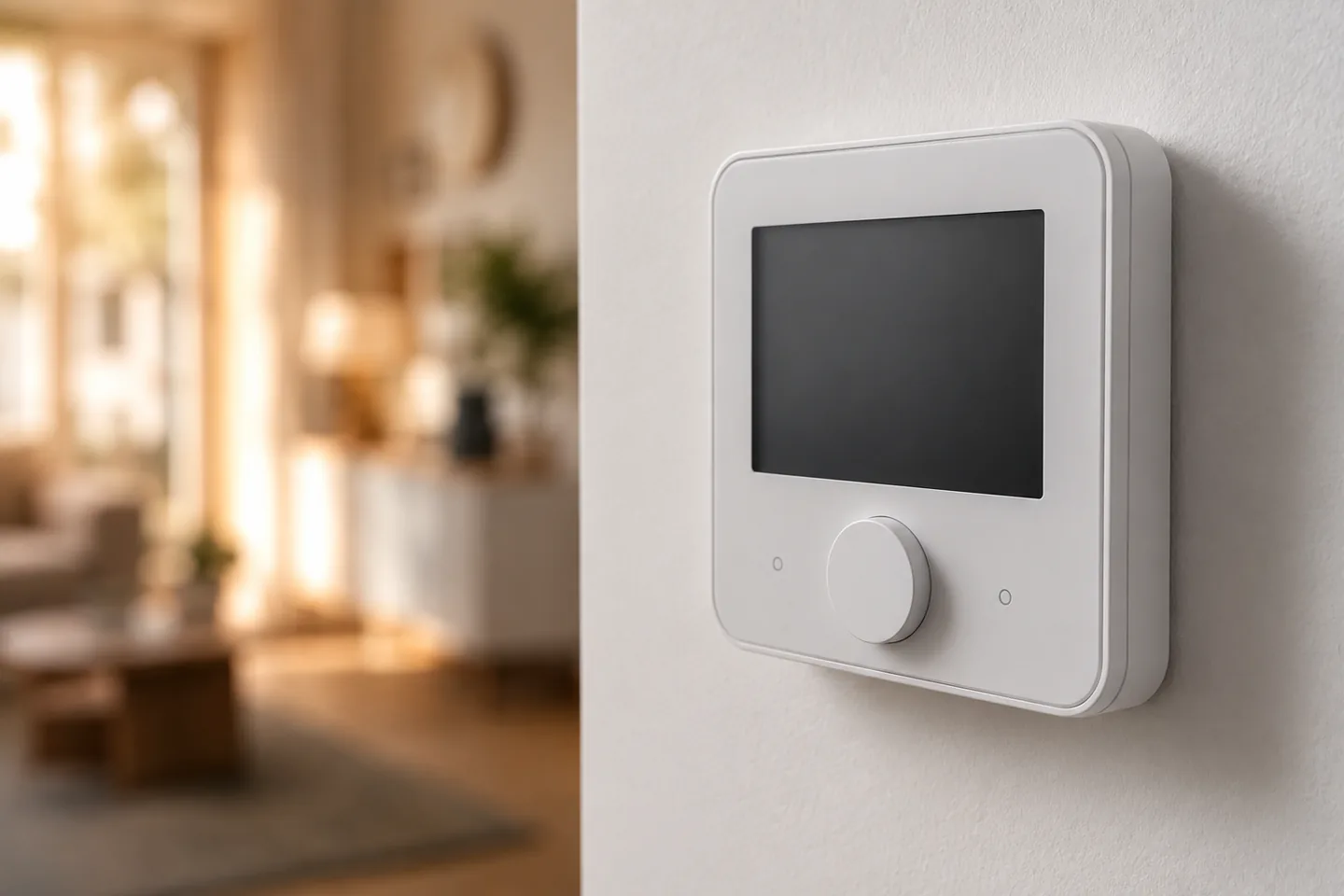 Termostato de pared minimalista en un interior doméstico